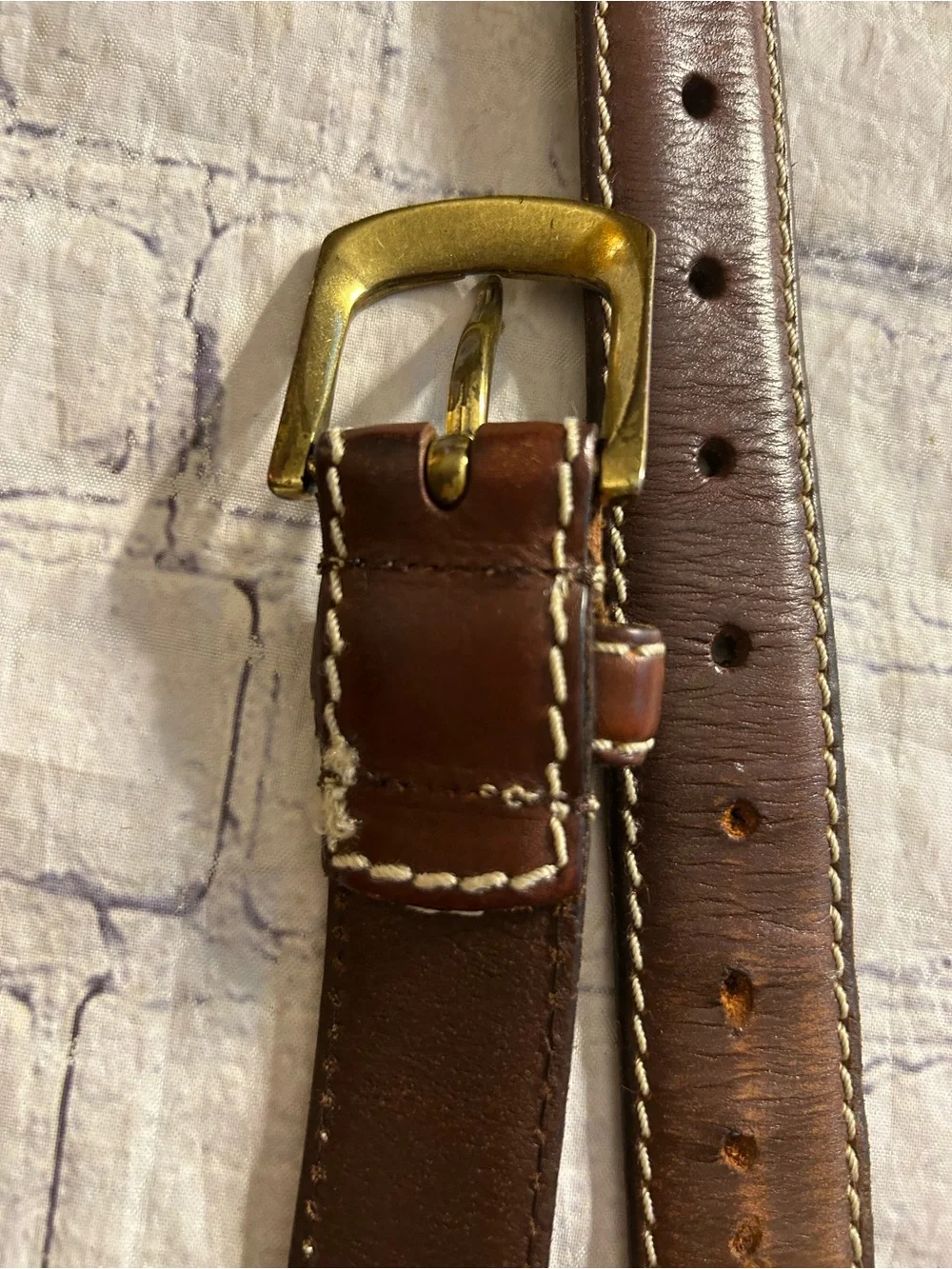 LAUREN RALPH LAUREN BROWN LEATHER STITCHING SIZE 44 & FOSSIL LEATHER BELT 42